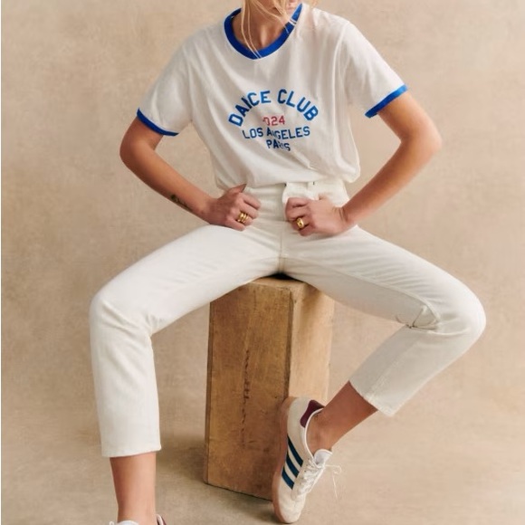 Sézane Dance Ckub White and Blue Graphic Tee, XL - Picture 2 of 9